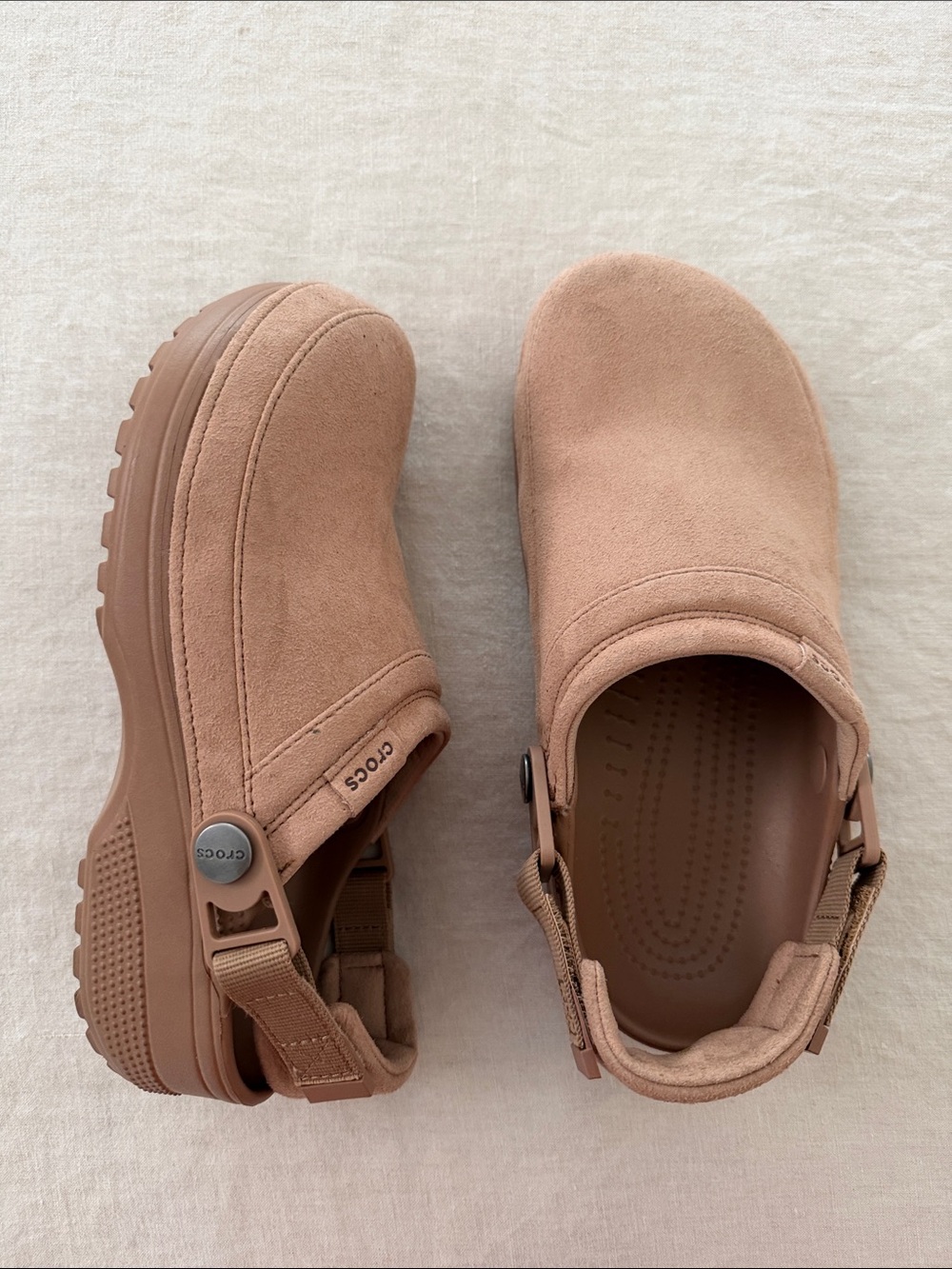 CROCS Women's Suede Platform Clogs in Light Brown - Picture 2 of 5